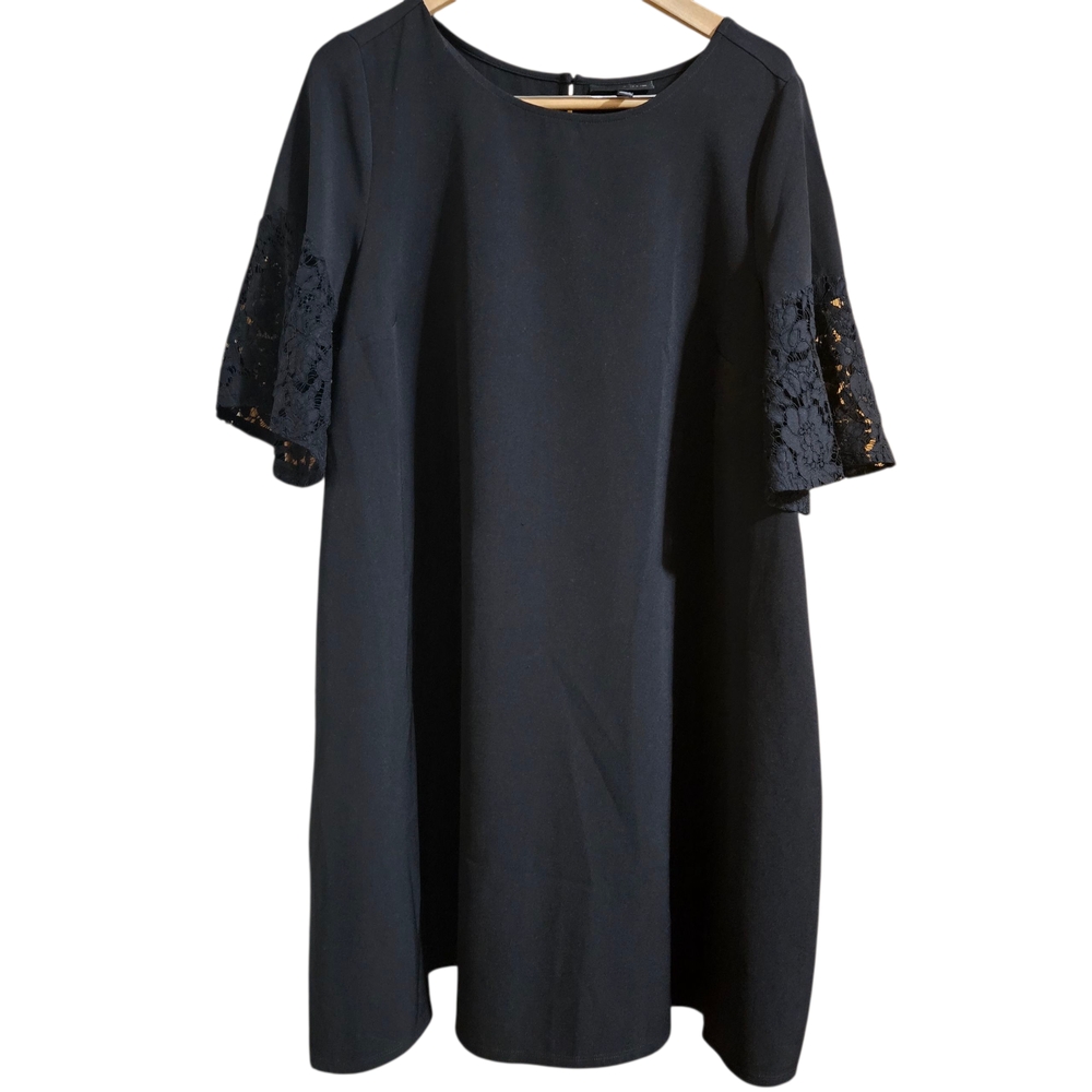 Lane Bryant Black Knit Career Dress With Lacy Billowy Sleeves.  Size 18/20
